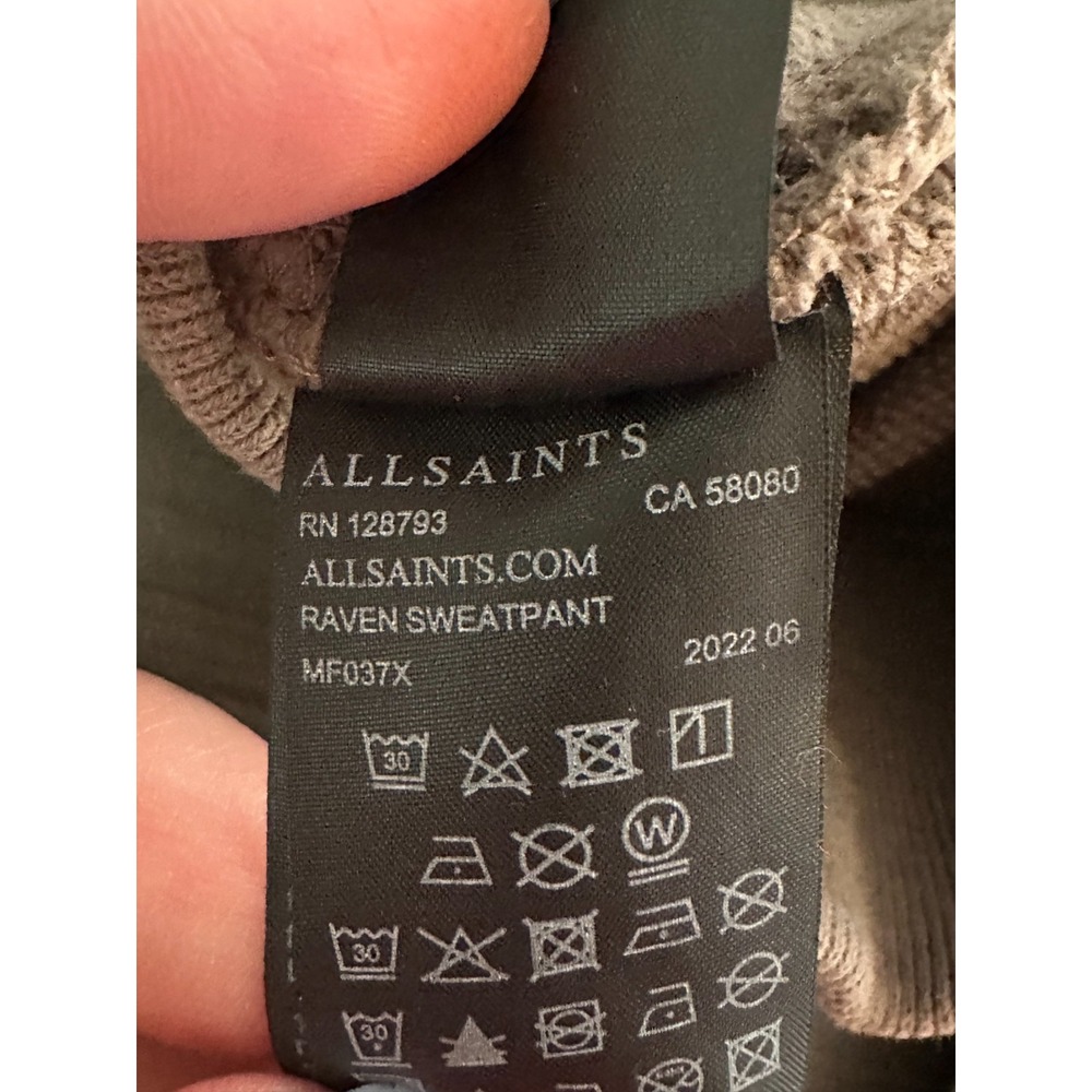 AllSaints Raven Sweatpant Joggers Organic Cotton Taupe Gray Mens Size M 30x30 - Picture 10 of 11